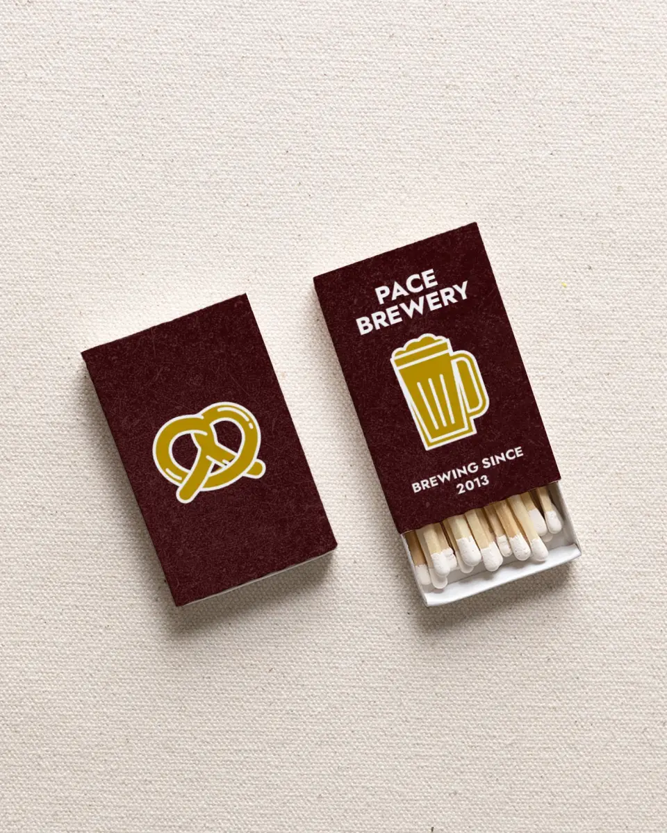 This is a 2.25" x 1.409" x .4" Business Matche called Hoppy Matches printed in full color with Gold foil