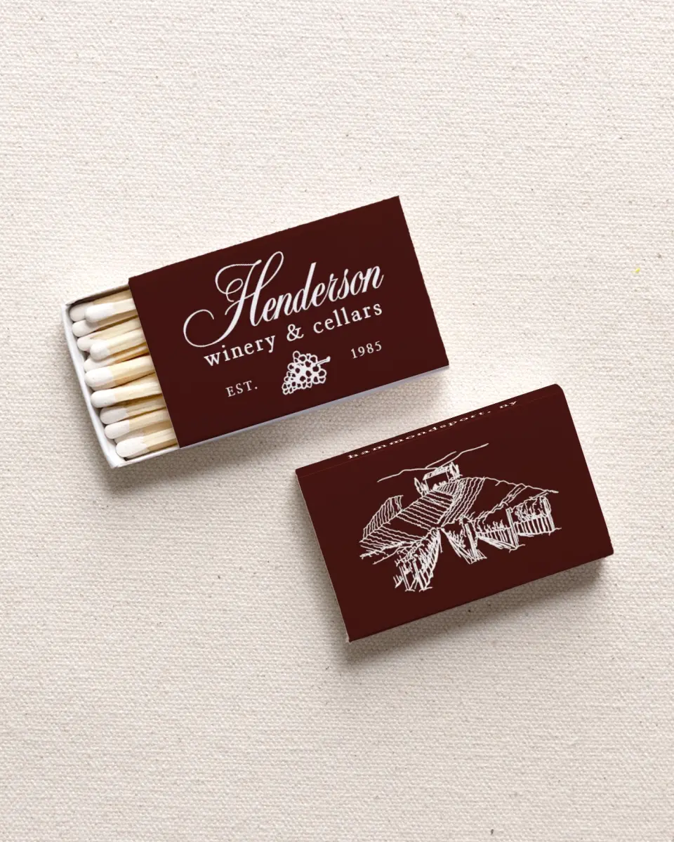 This is a 2.25" x 1.409" x .4" Business Matche called Elegant Vineyard printed in full color with Gold foil