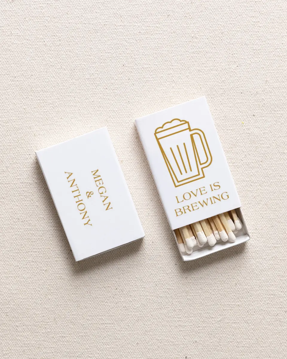 This is a 2.25" x 1.409" x .4" Business Matche called Brewing Beer printed in full color with Gold foil