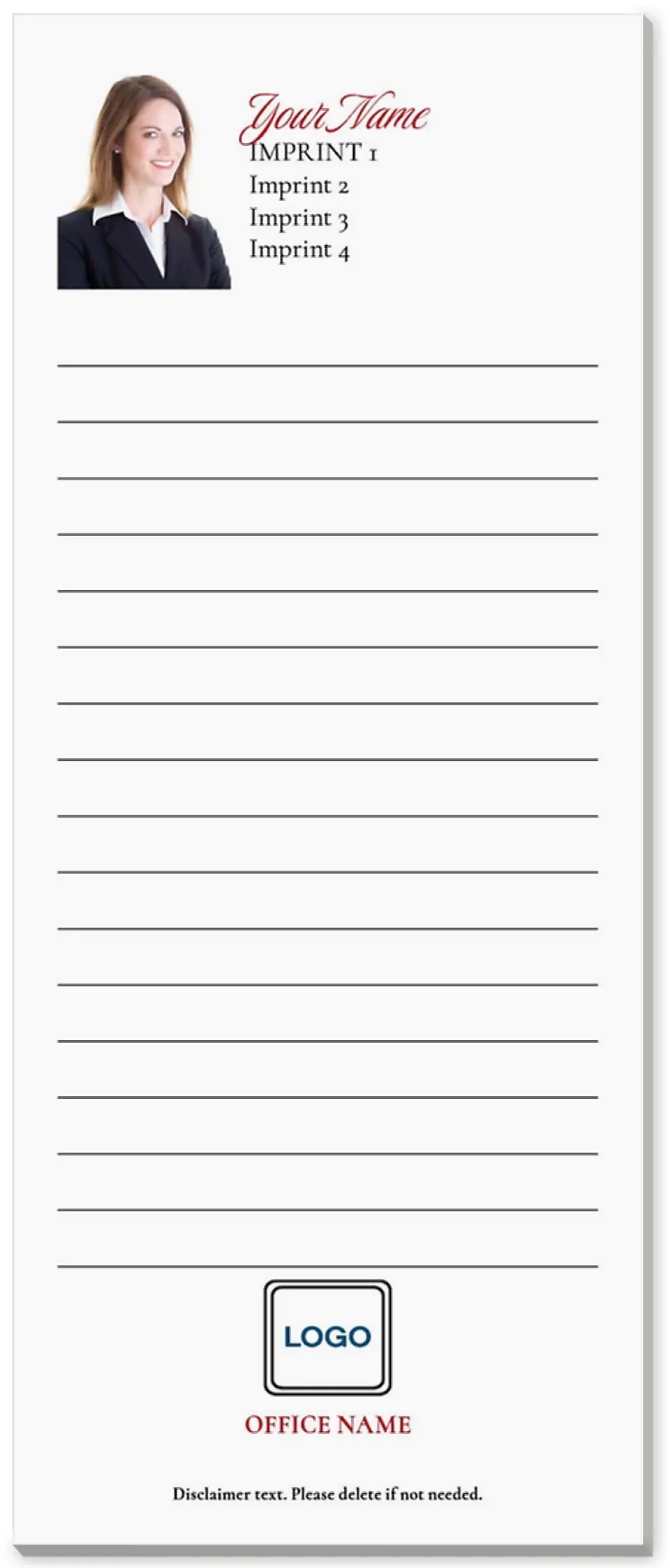 This is a 3½" x 8½" Notepad Without Magnet called Noteworthy printed in full color