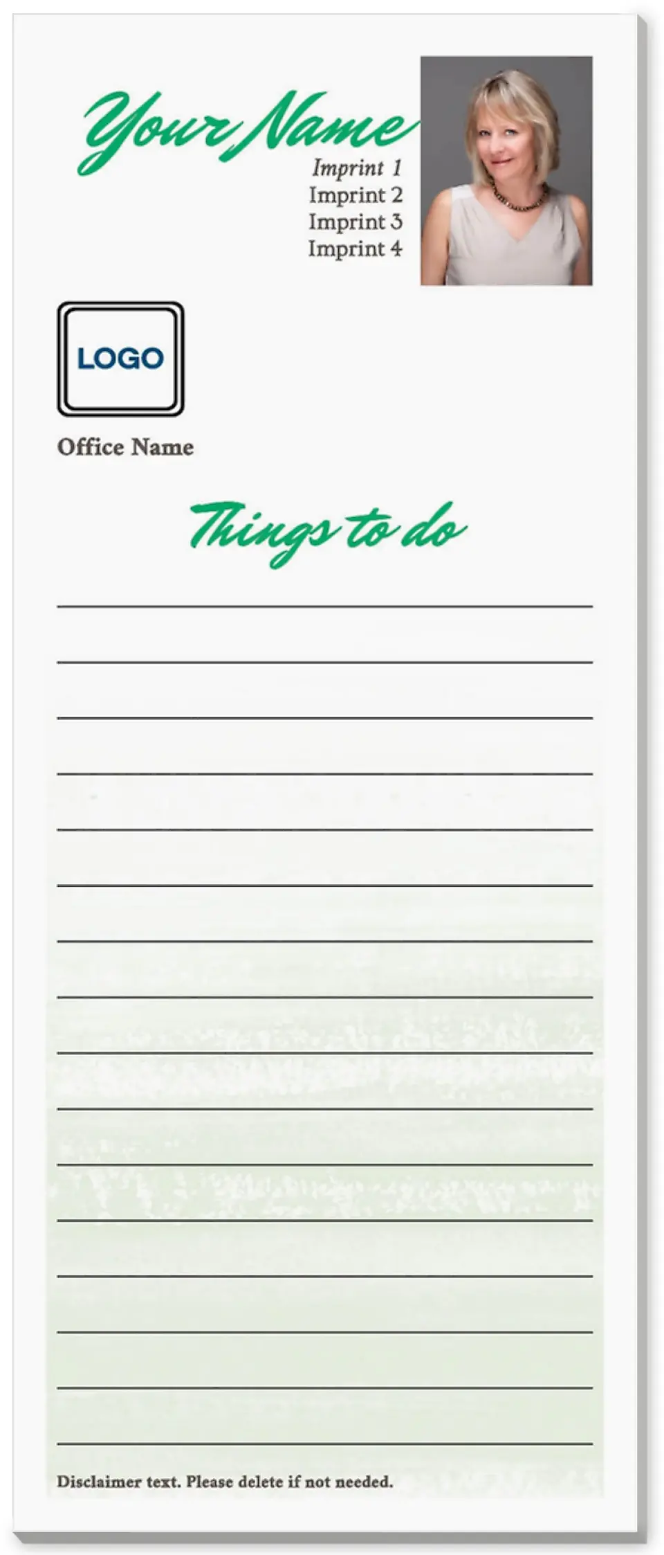 This is a 3½" x 8½" Notepad Without Magnet called Watercolor To Do's printed in full color