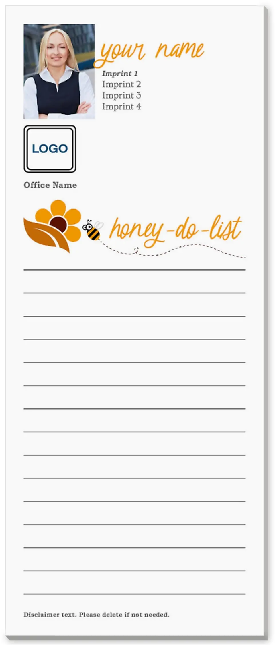 This is a 3½" x 8½" Notepad Without Magnet called Bee Done printed in full color