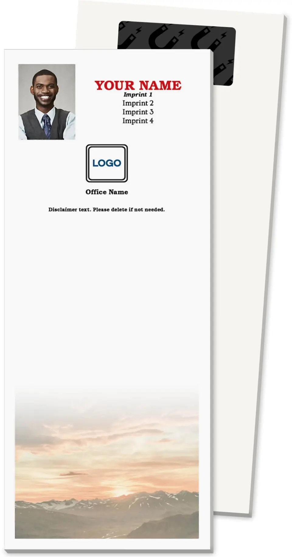 This is a 3½" x 8½" Magnetic Notepad called Mountain Skies printed in full color