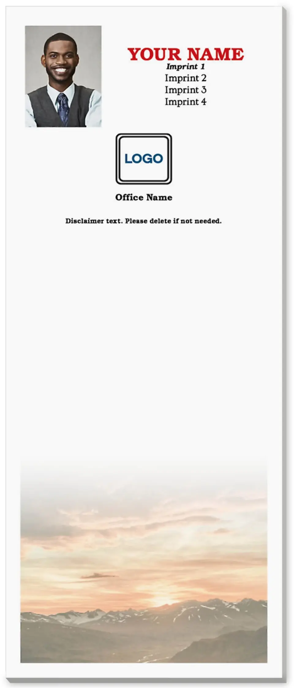 This is a 3½" x 8½" Notepad Without Magnet called Mountain Skies printed in full color