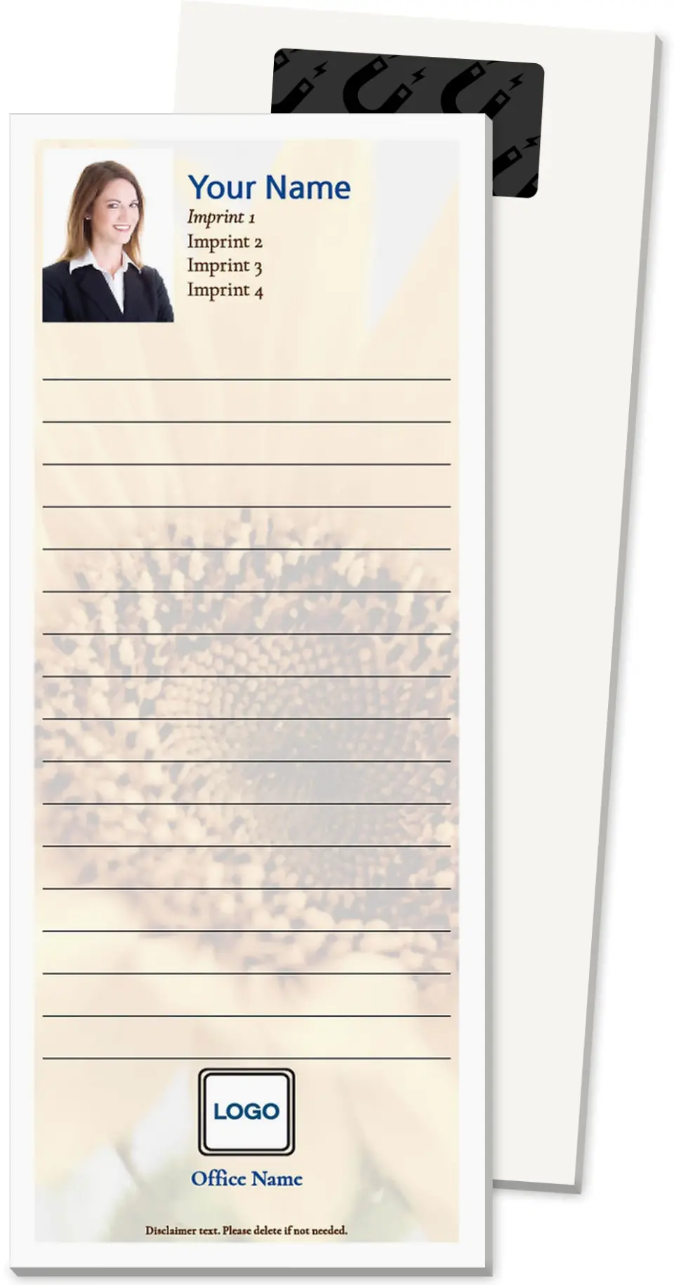 This is a 3½" x 8½" Magnetic Notepad called Sunflower printed in full color