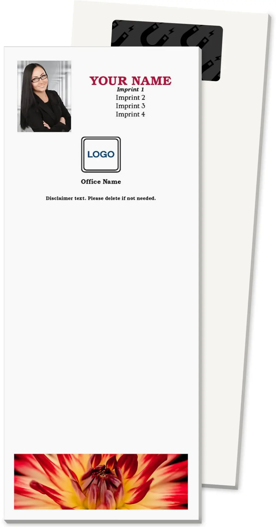 This is a 3½" x 8½" Magnetic Notepad called Radiant Flower printed in full color