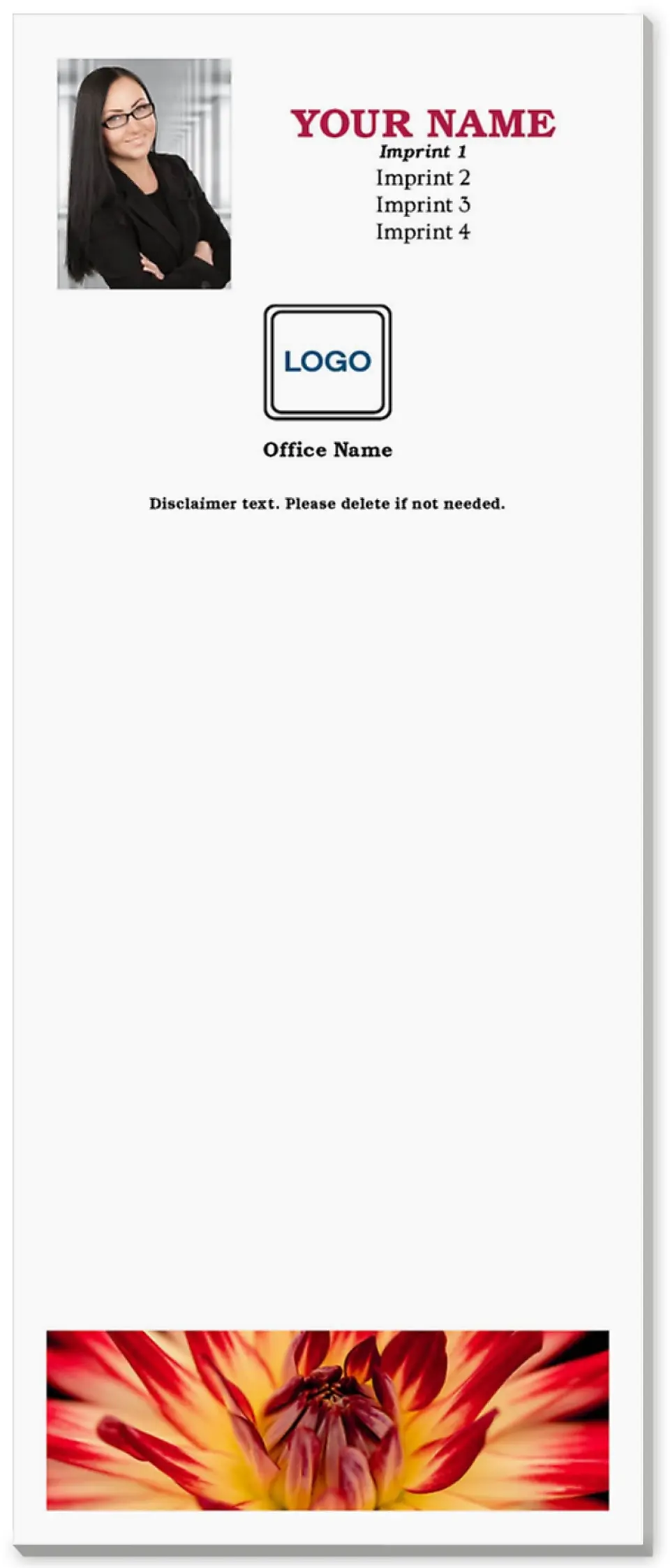 This is a 3½" x 8½" Notepad Without Magnet called Radiant Flower printed in full color