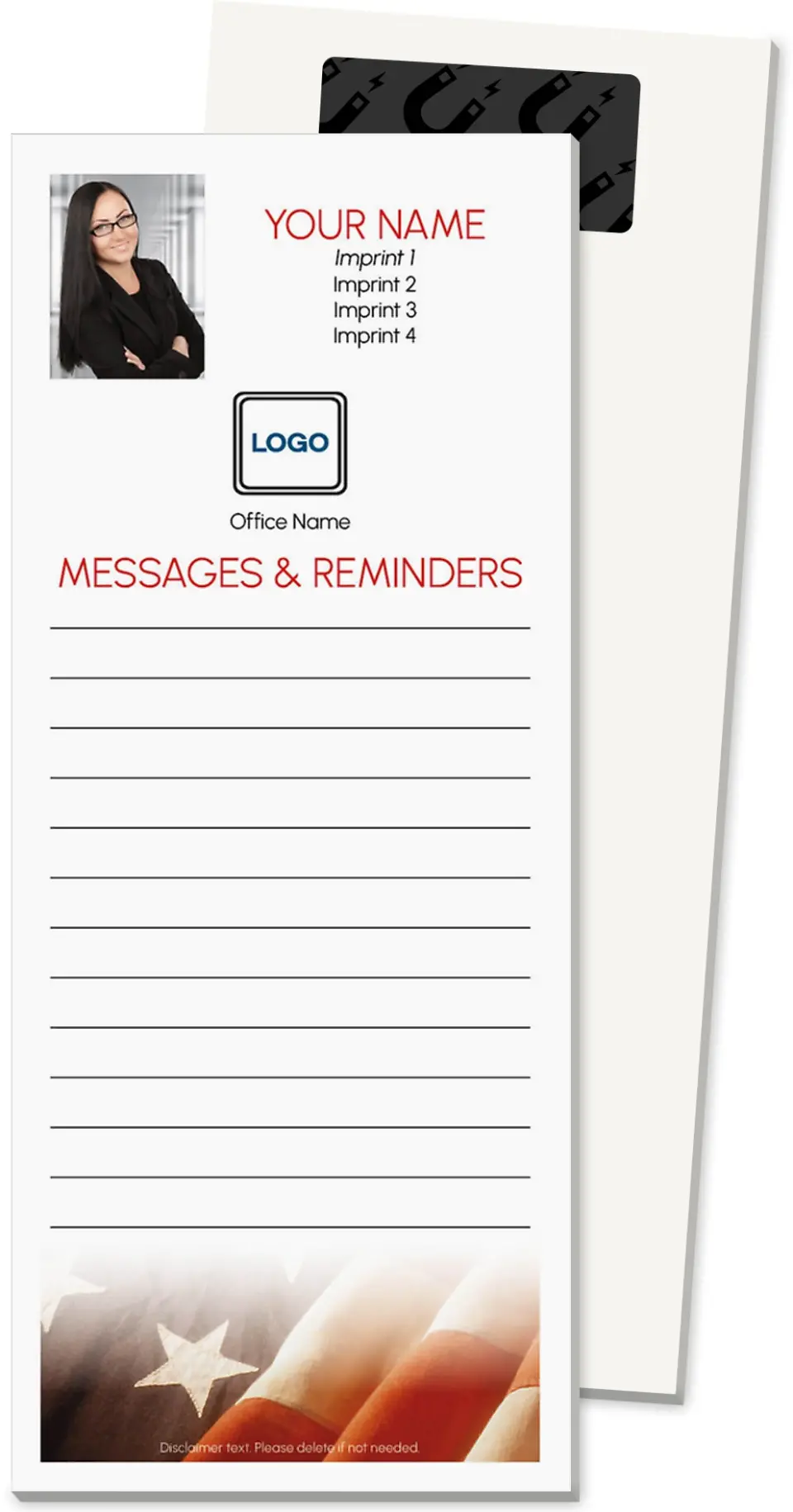 This is a 3½" x 8½" Magnetic Notepad called Old Glory printed in full color