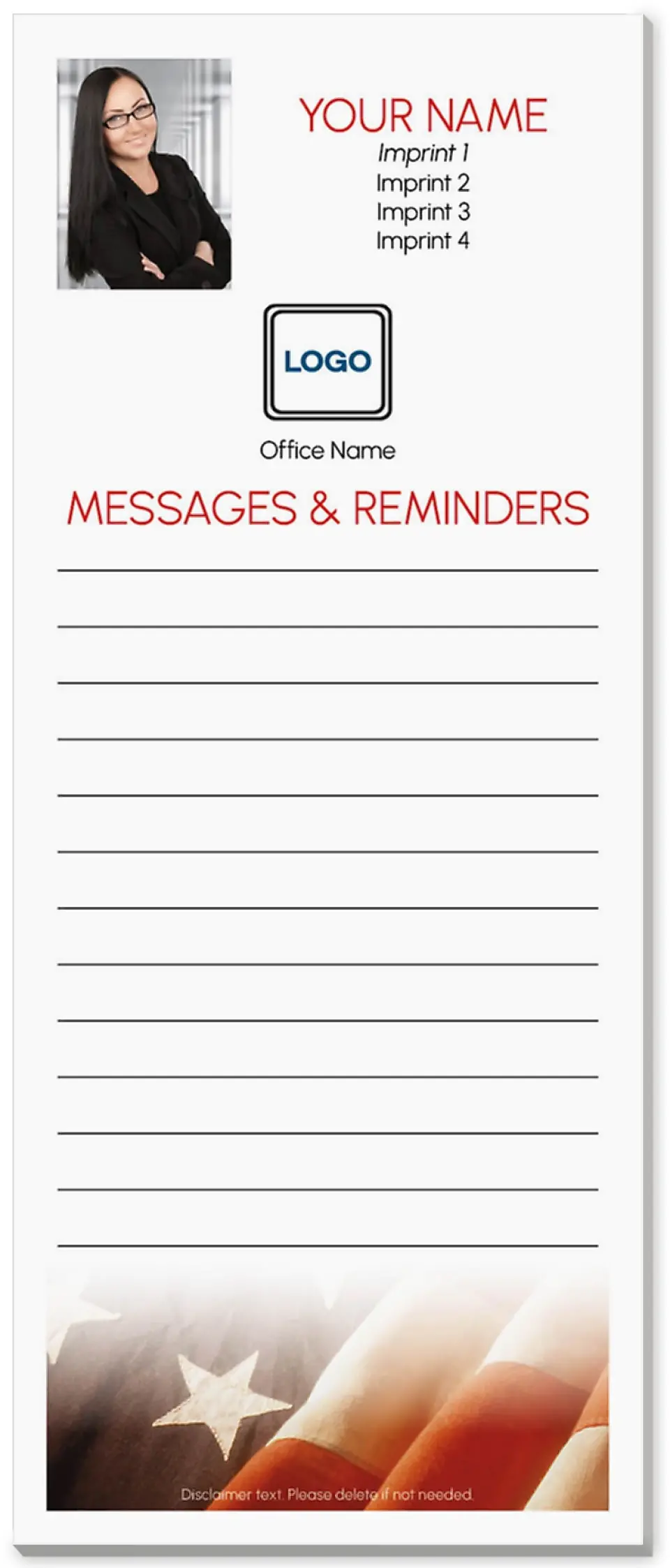 This is a 3½" x 8½" Notepad Without Magnet called Old Glory printed in full color