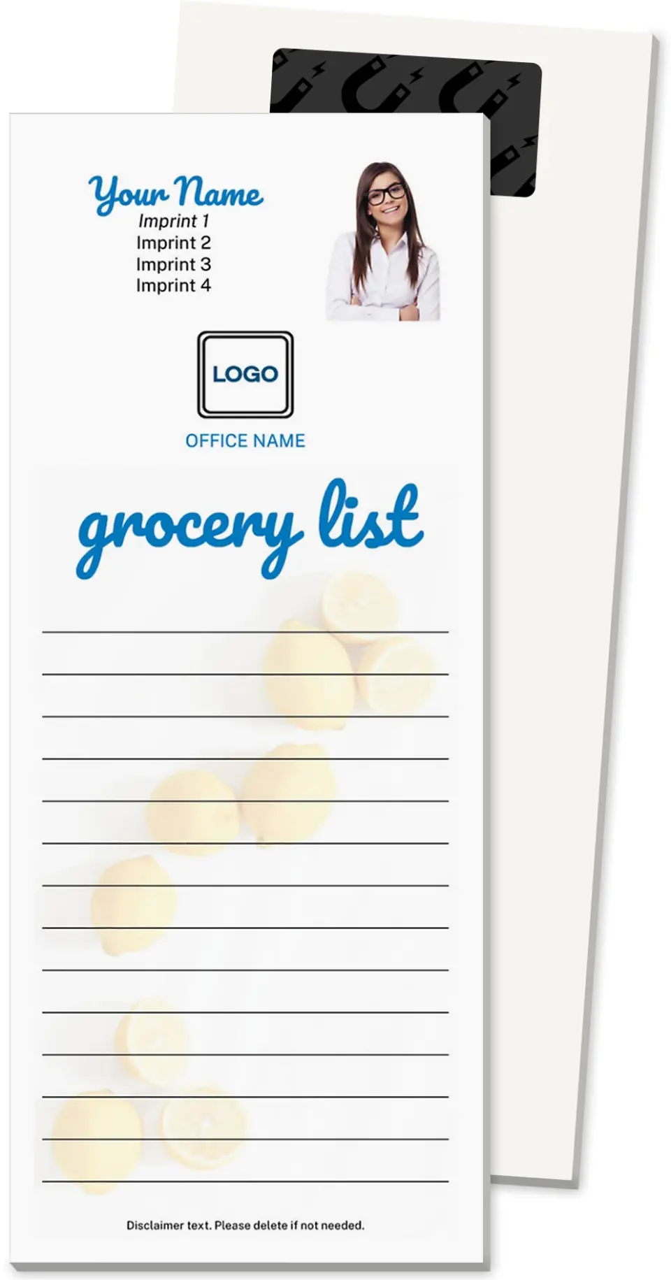 This is a 3½" x 8½" Magnetic Notepad called Lemony List printed in full color