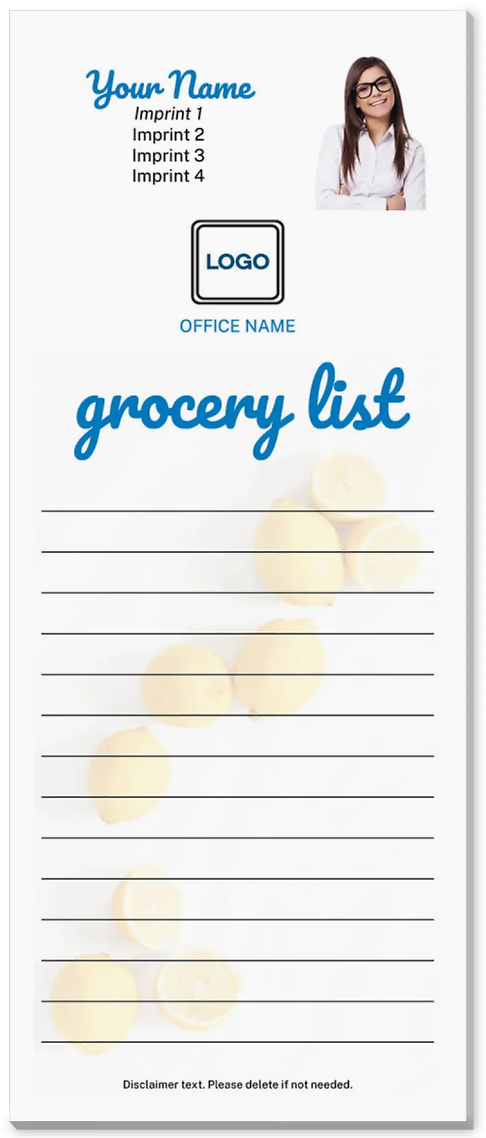This is a 3½" x 8½" Notepad Without Magnet called Lemony List printed in full color