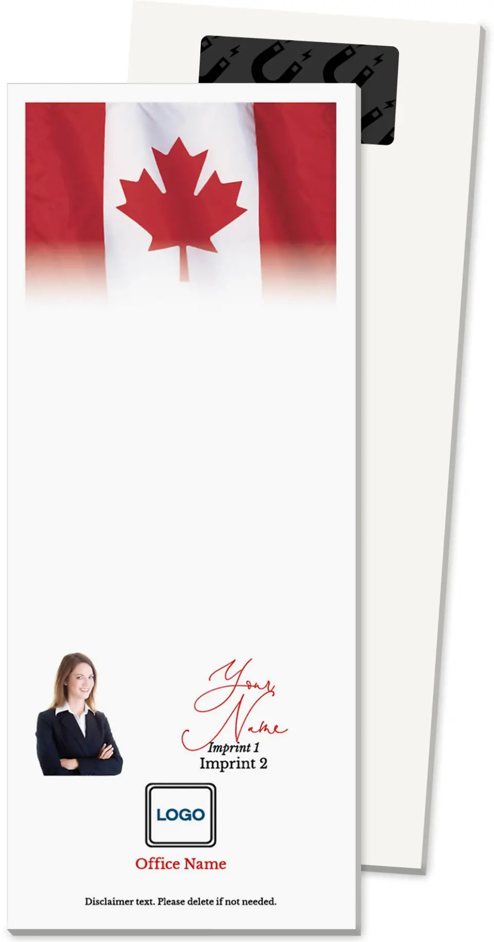 This is a 3½" x 8½" Magnetic Notepad called Canadian Flag printed in full color