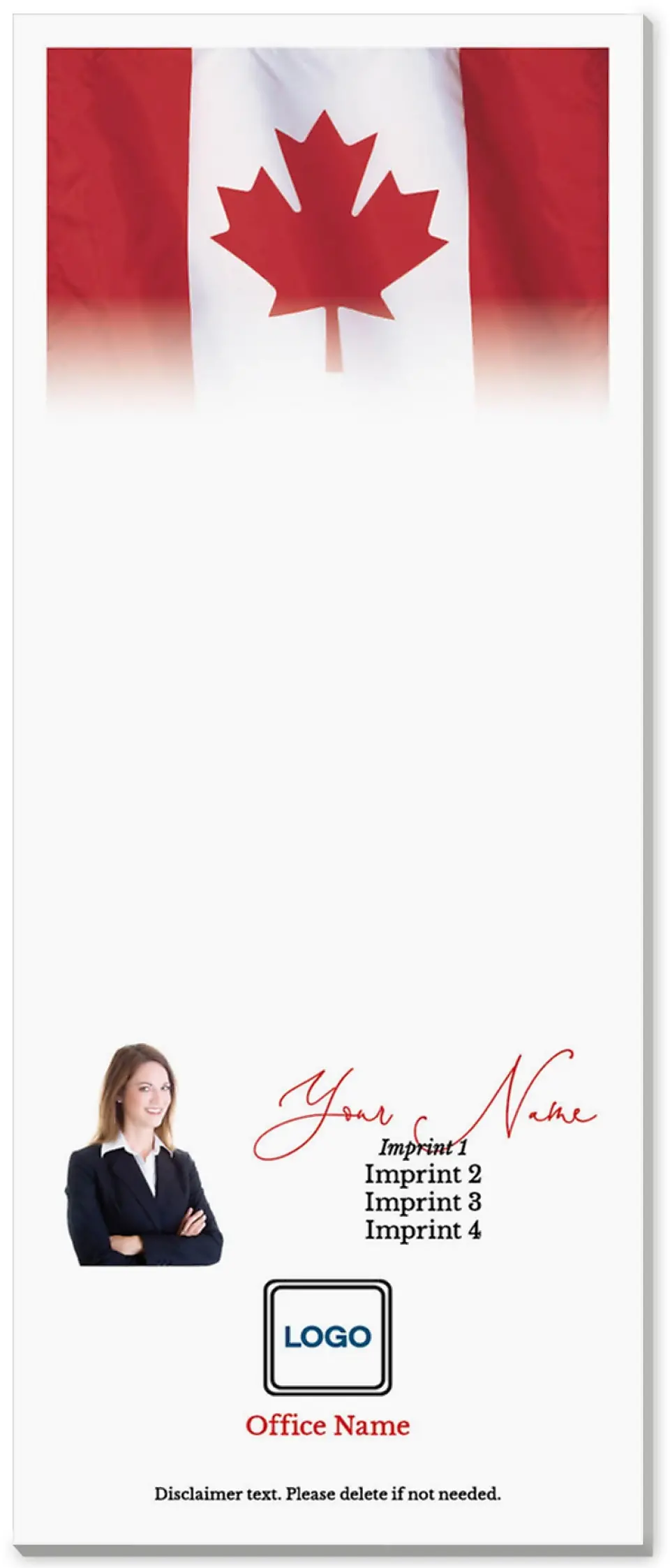 This is a 3½" x 8½" Notepad Without Magnet called Canadian Flag printed in full color