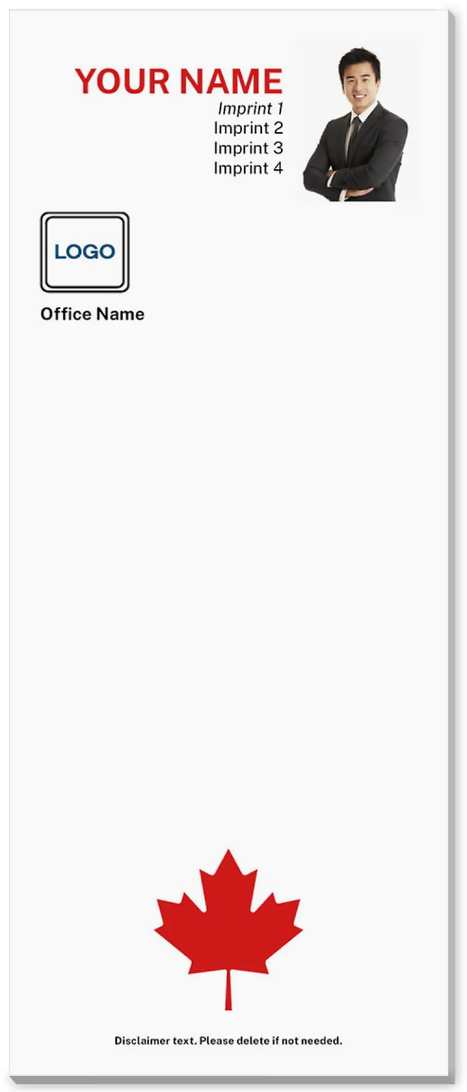 This is a 3½" x 8½" Notepad Without Magnet called Canadian Leaf printed in full color