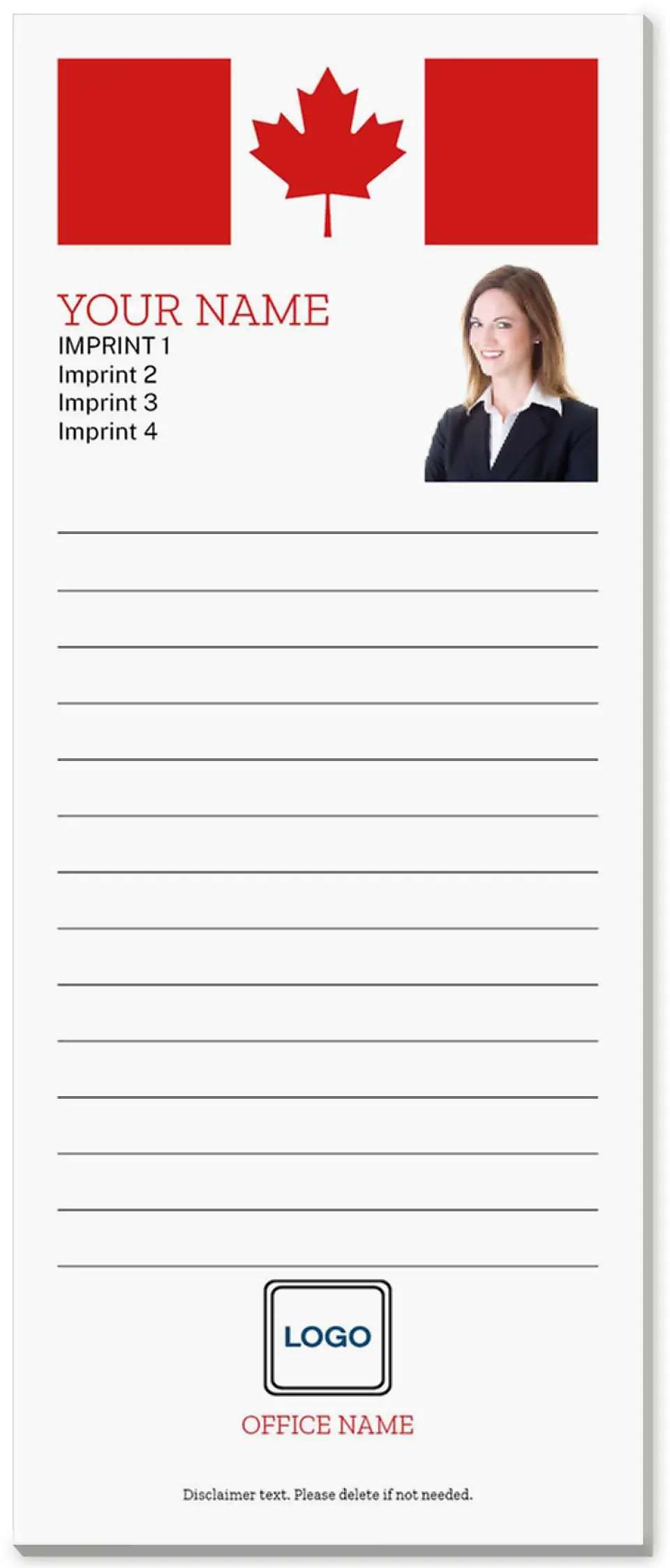 This is a 3½" x 8½" Notepad Without Magnet called Canada Fan printed in full color