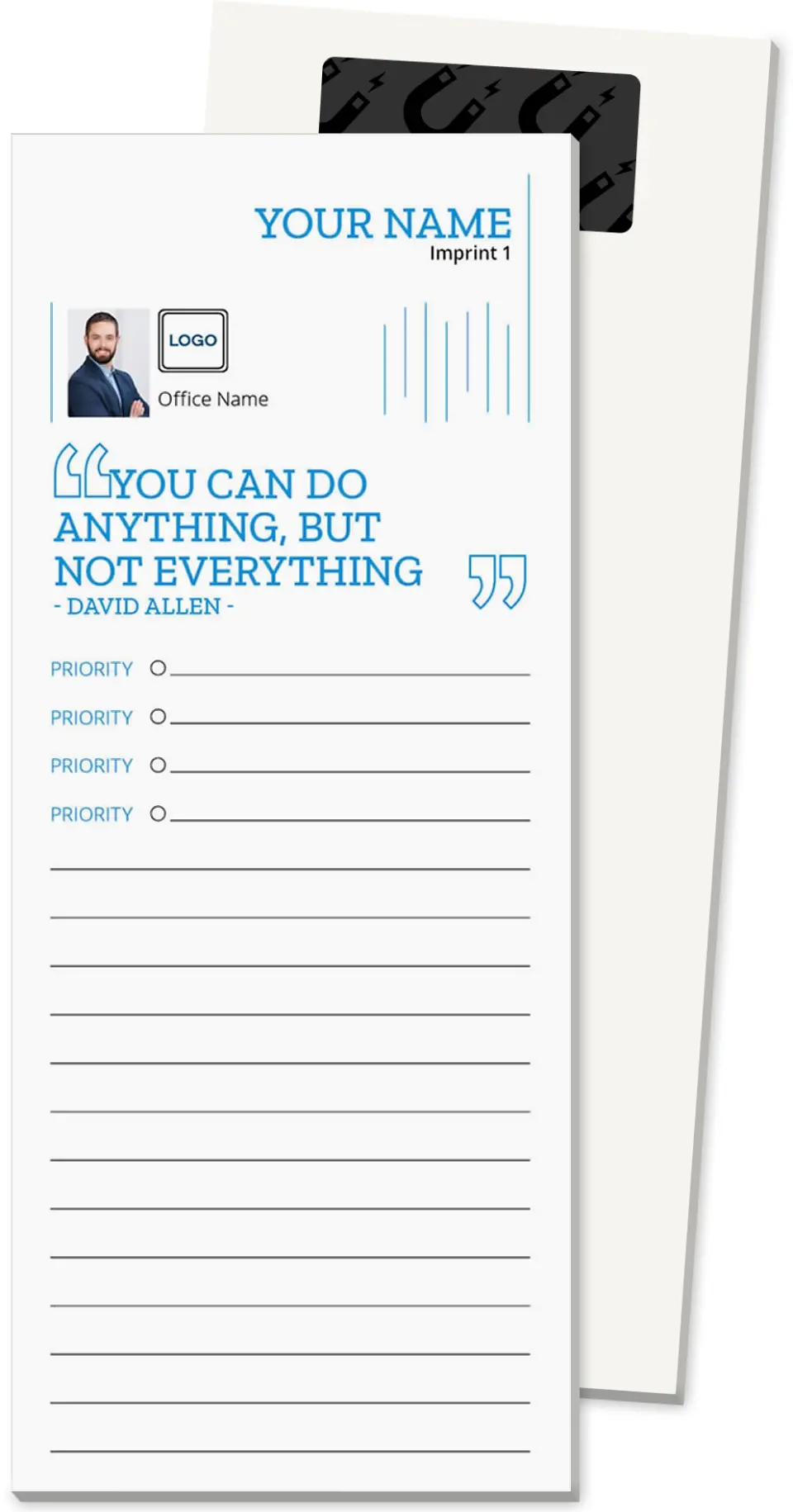 This is a 3½" x 8½" Magnetic Notepad called Top Priority printed in full color