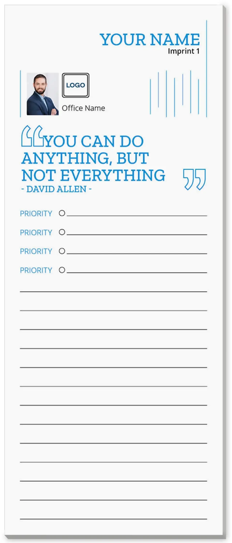 This is a 3½" x 8½" Notepad Without Magnet called Top Priority printed in full color