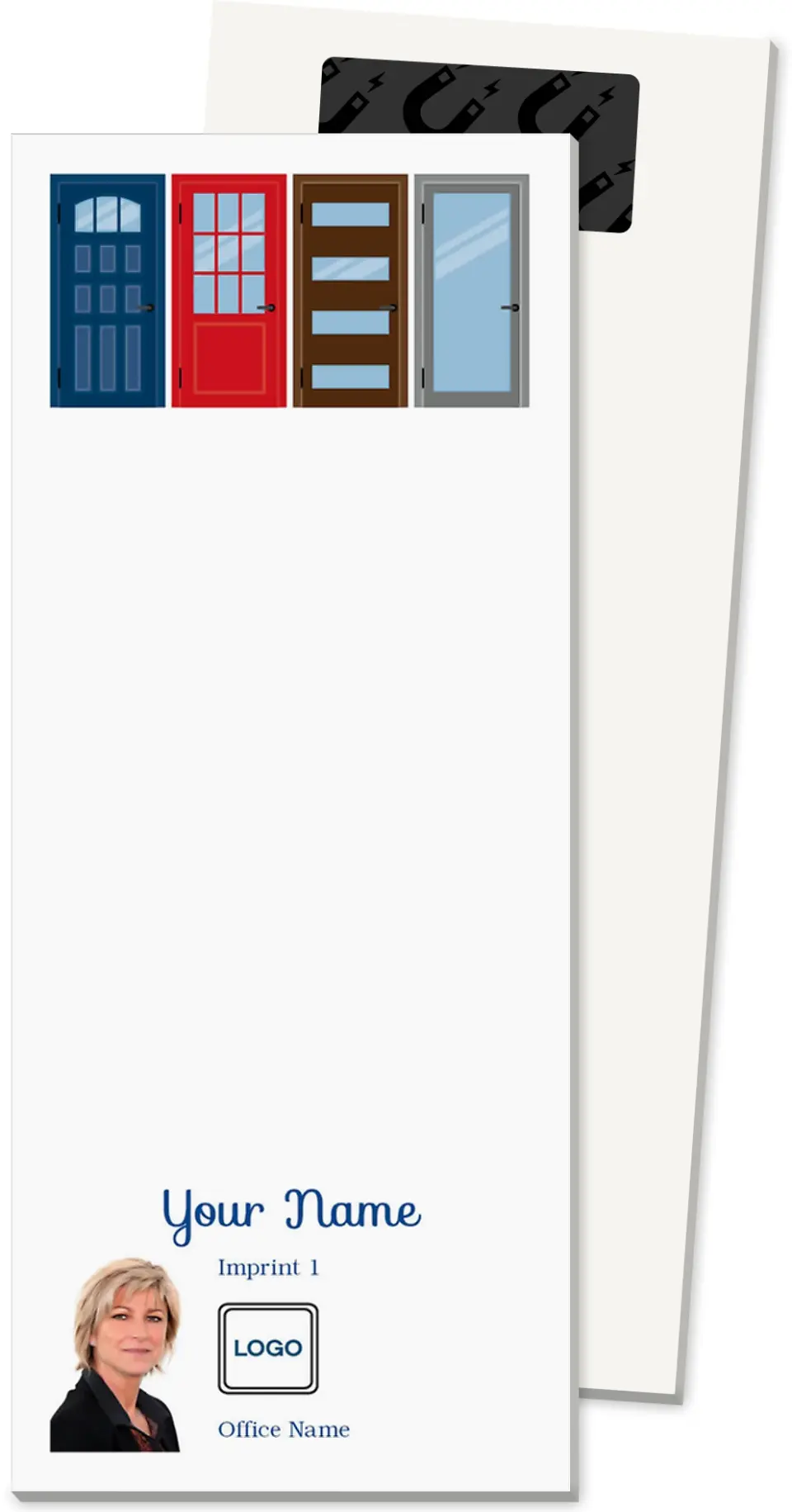 This is a 3½" x 8½" Magnetic Notepad called Opportunity Knocks printed in full color