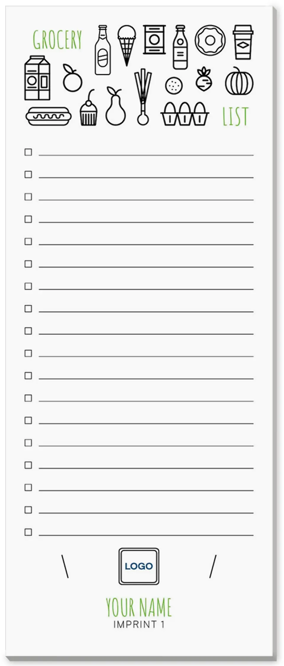 This is a 3½" x 8½" Notepad Without Magnet called Line Item Grocery printed in full color