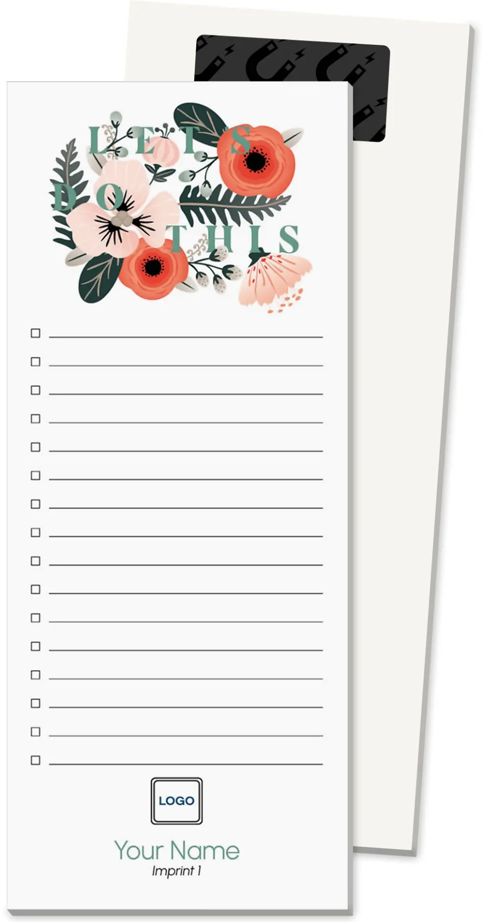 This is a 3½" x 8½" Magnetic Notepad called Let's Do This printed in full color