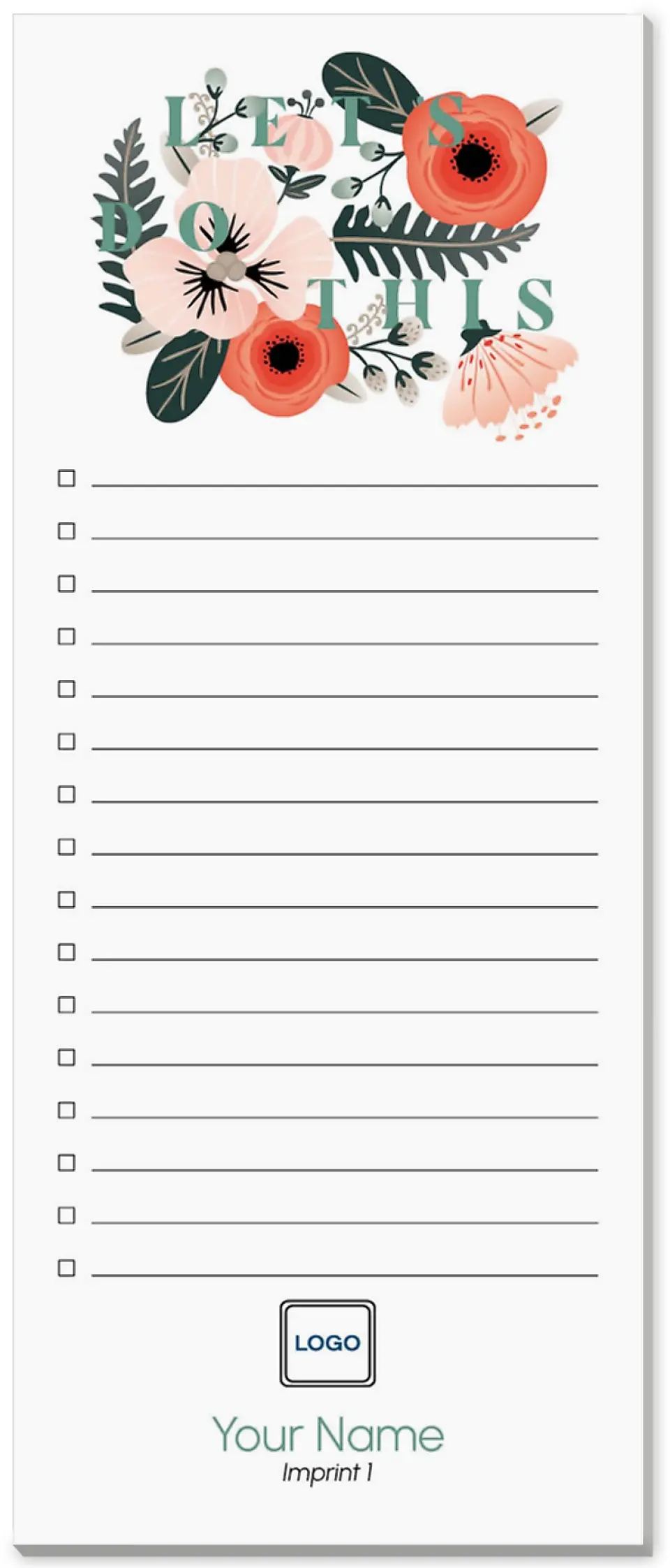 This is a 3½" x 8½" Notepad Without Magnet called Let's Do This printed in full color