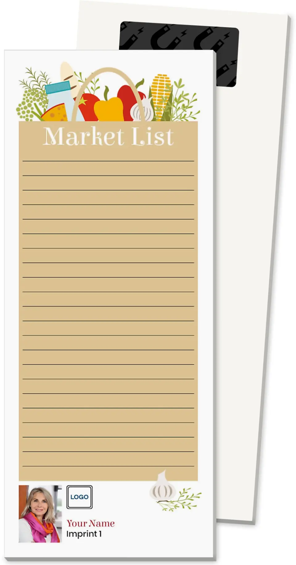 This is a 3½" x 8½" Magnetic Notepad called Off to Market printed in full color