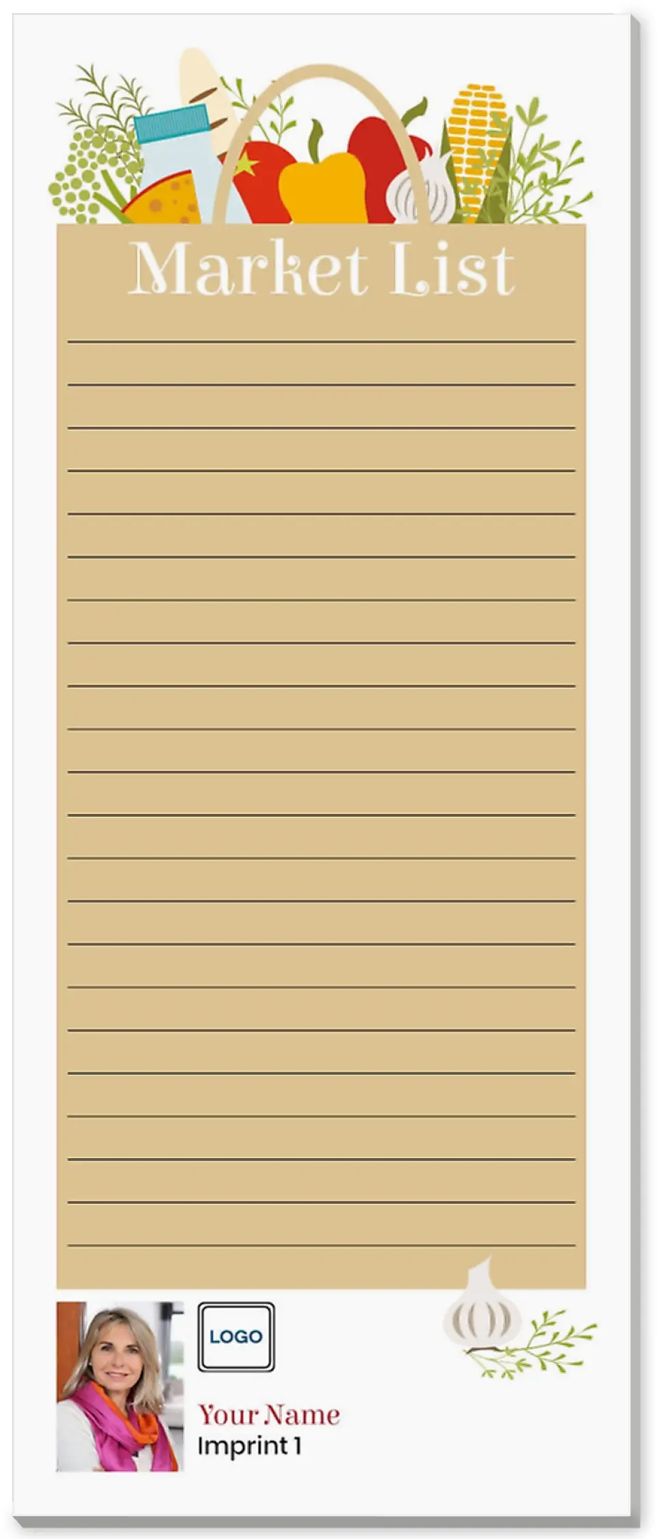 This is a 3½" x 8½" Notepad Without Magnet called Off to Market printed in full color