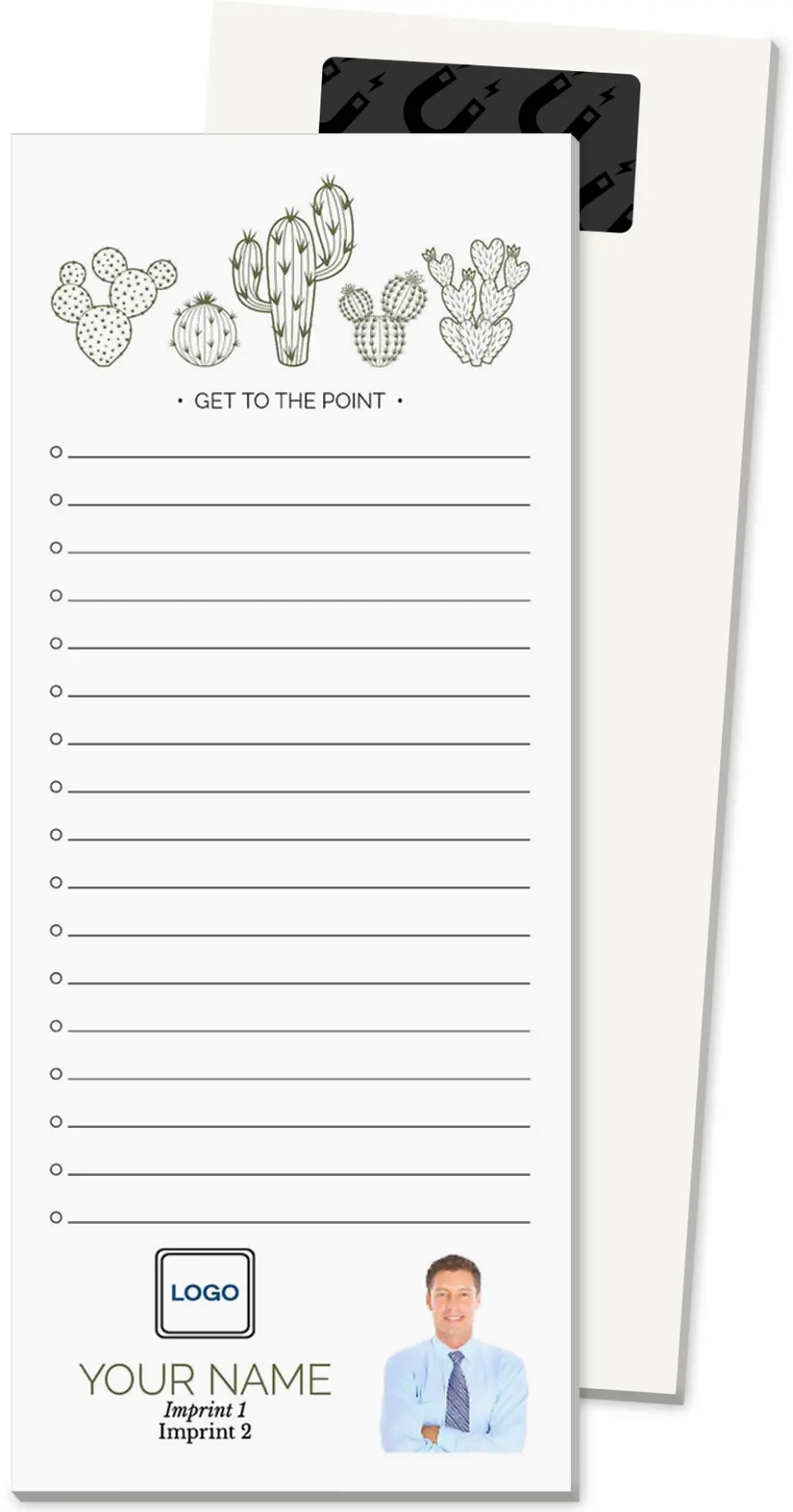 This is a 3½" x 8½" Magnetic Notepad called To the Point printed in full color