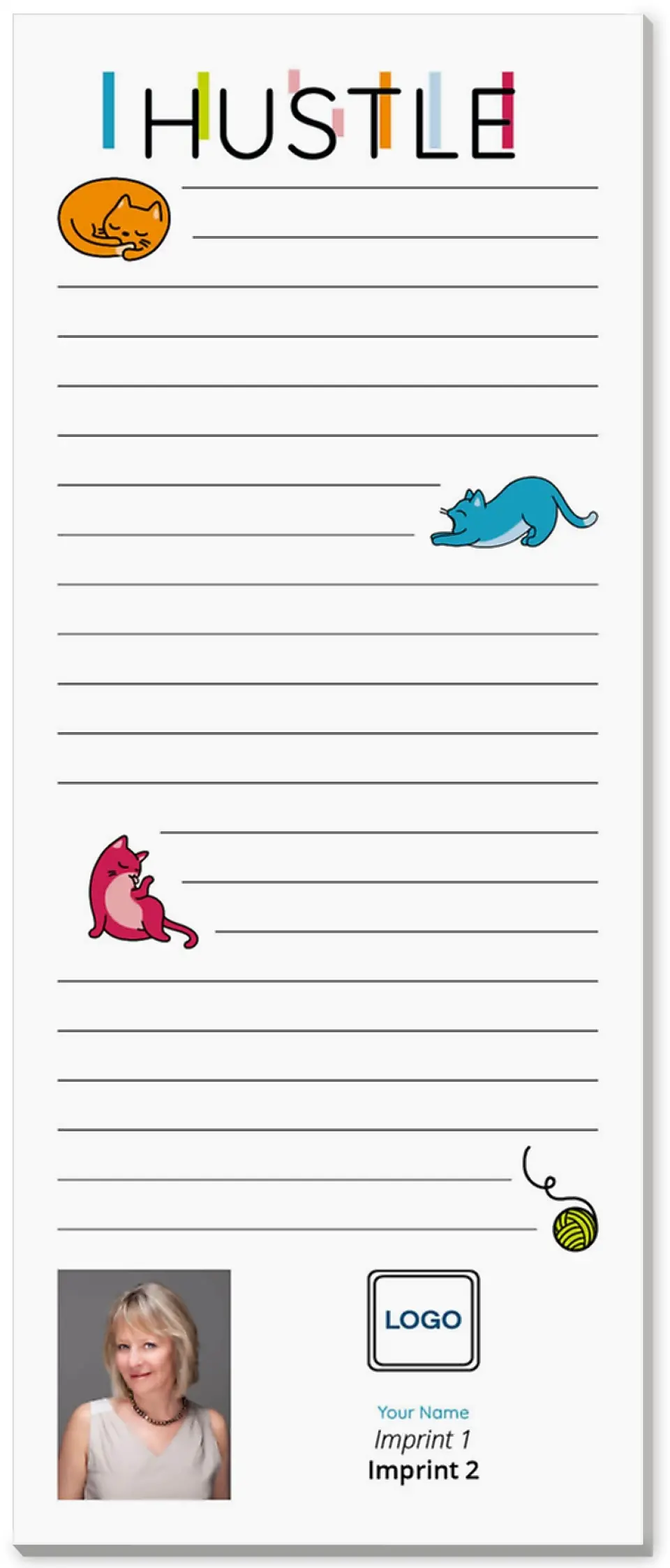 This is a 3½" x 8½" Notepad Without Magnet called Hustle Today printed in full color