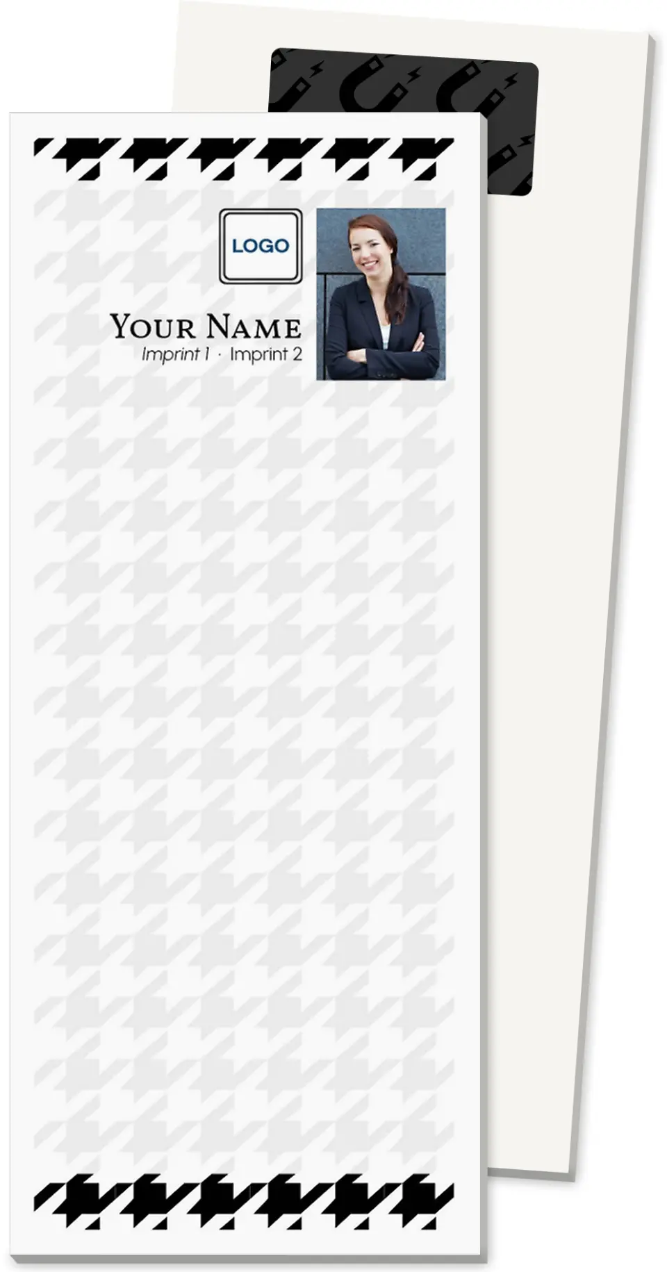This is a 3½" x 8½" Magnetic Notepad called Jotting Houndstooth printed in full color