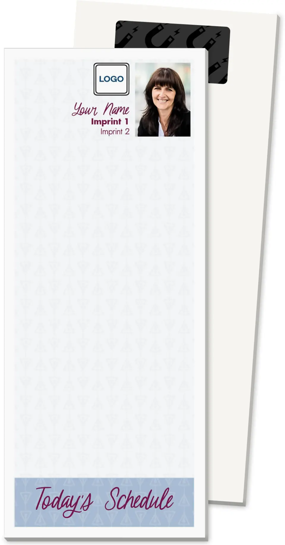 This is a 3½" x 8½" Magnetic Notepad called Today's Schedule printed in full color