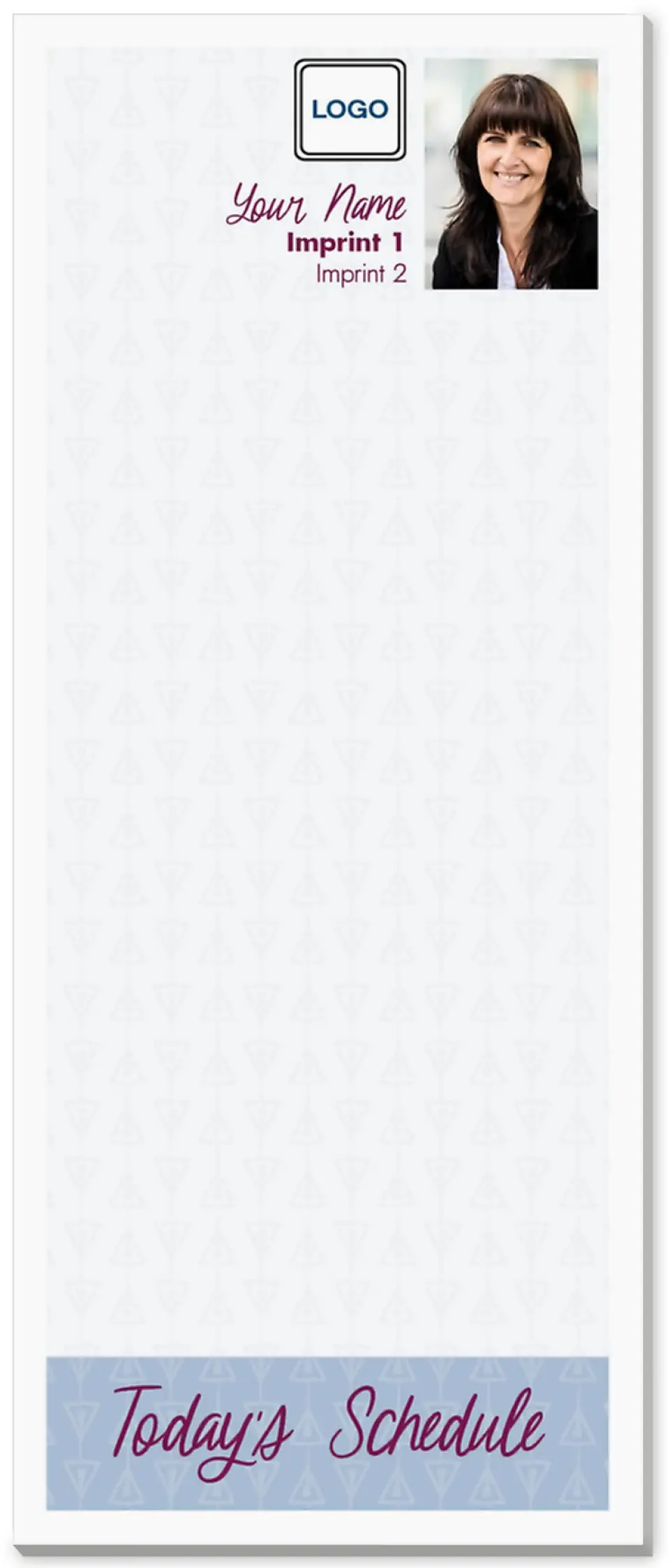 This is a 3½" x 8½" Notepad Without Magnet called Today's Schedule printed in full color
