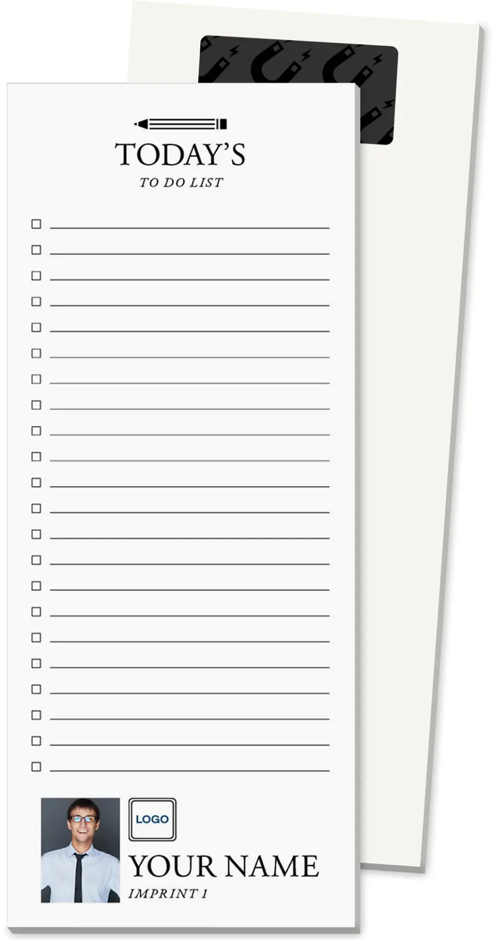 This is a 3½" x 8½" Magnetic Notepad called Today's To Do List printed in full color