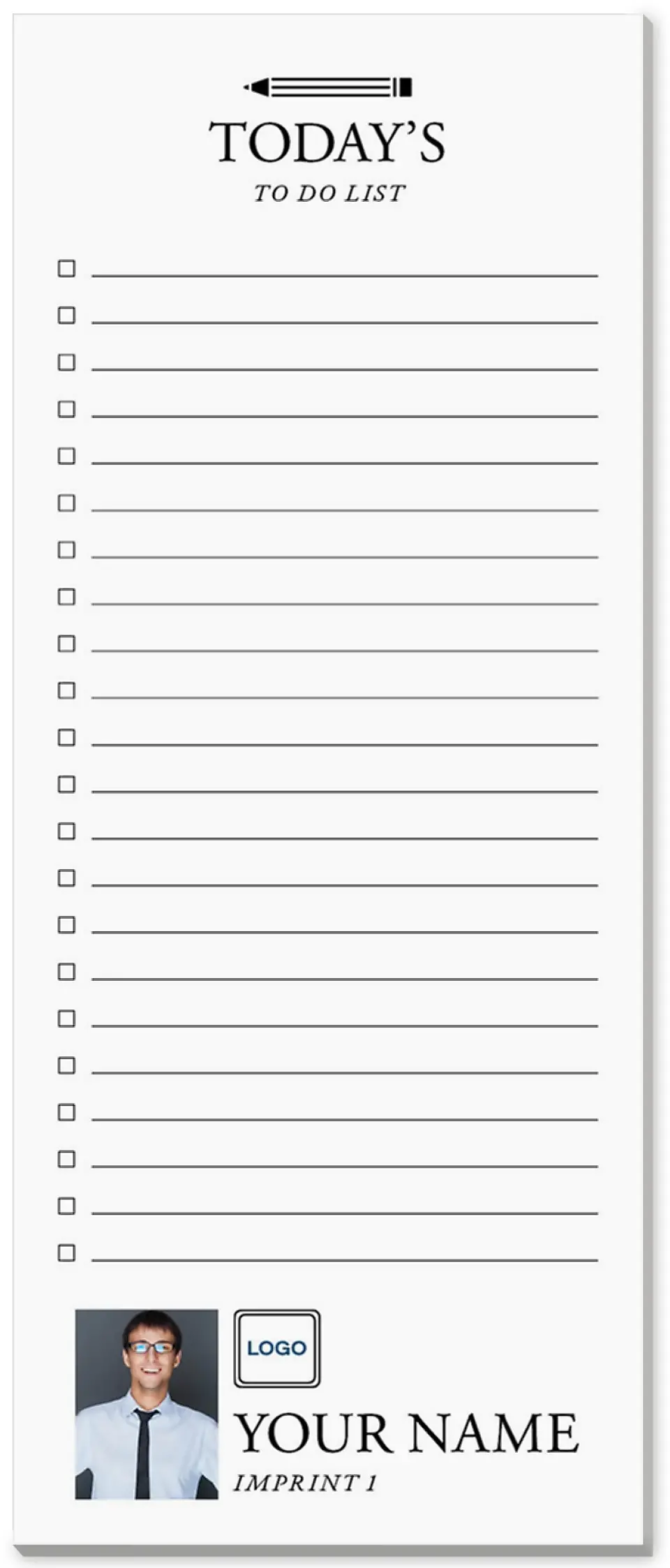 This is a 3½" x 8½" Notepad Without Magnet called Today's To Do List printed in full color
