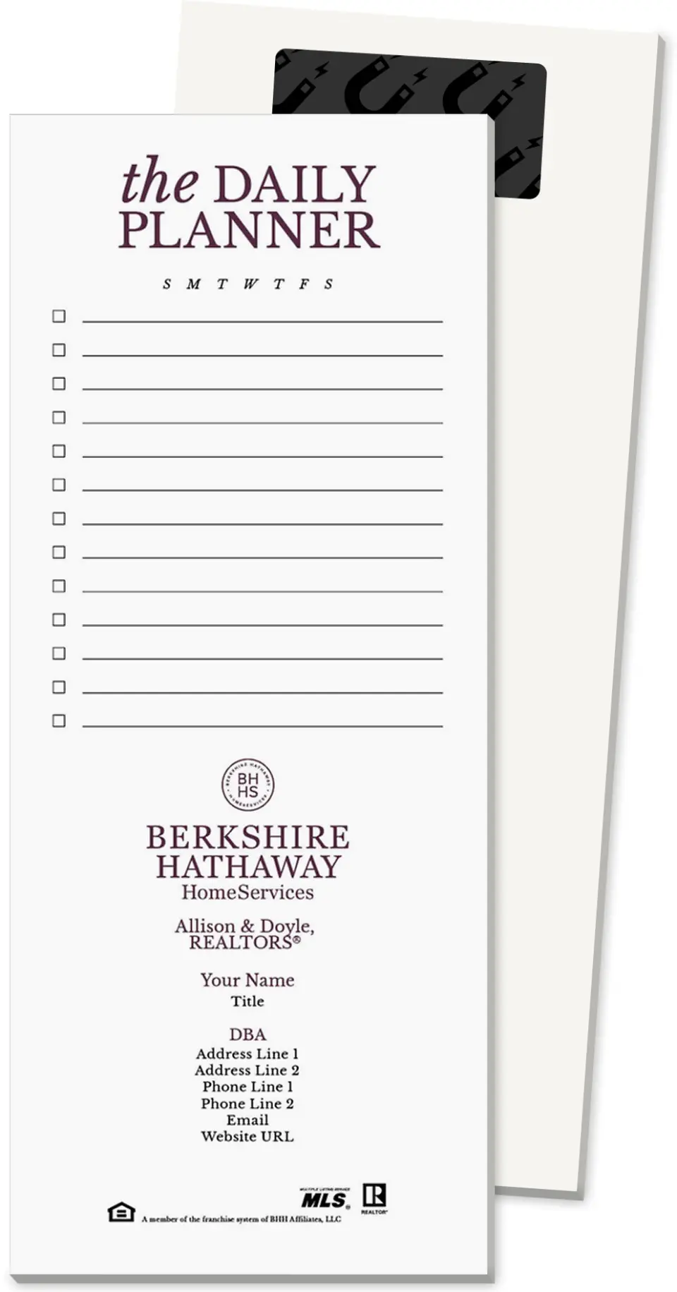 This is a 3½" x 8½" Magnetic Notepad called Berkshire Hathaway HomeServices Magnetic Notepads printed in full color