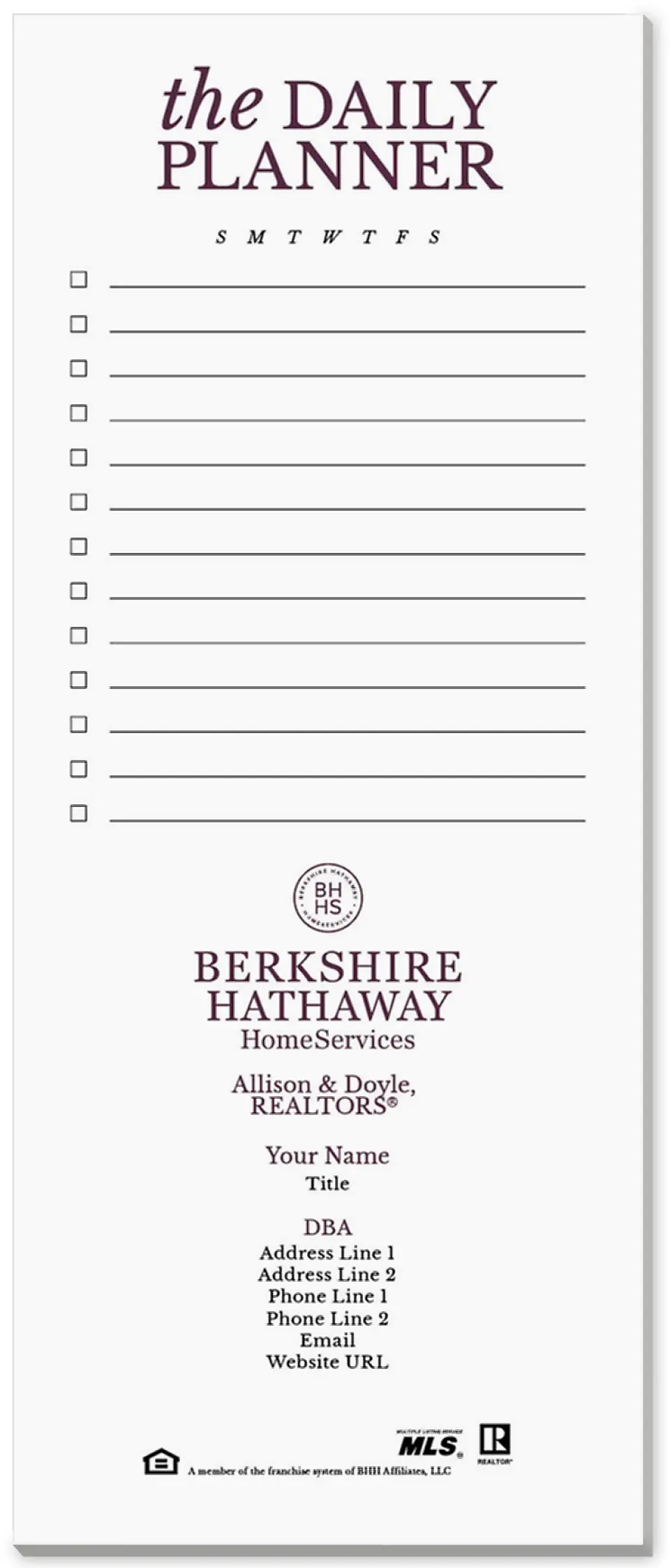 This is a 3½" x 8½" Notepad Without Magnet called Berkshire Hathaway HomeServices Notepads printed in full color