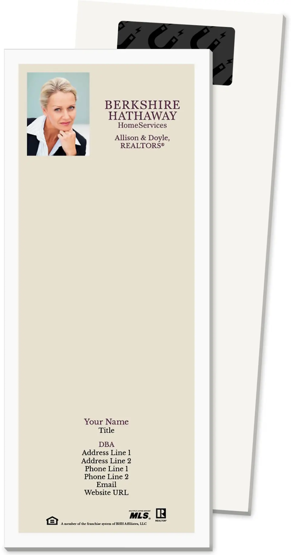This is a 3½" x 8½" Magnetic Notepad called Berkshire Hathaway HomeServices Magnetic Notepads printed in full color