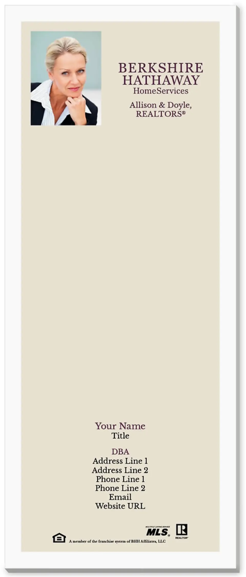 This is a 3½" x 8½" Notepad Without Magnet called Berkshire Hathaway HomeServices Notepads printed in full color