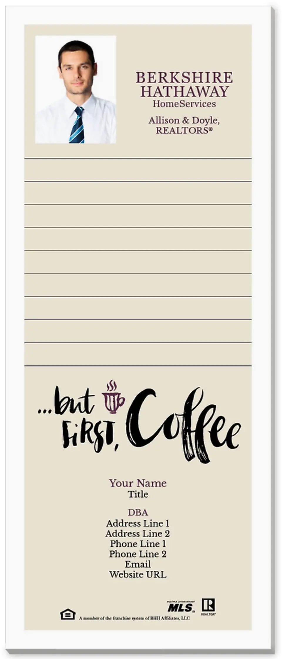 This is a 3½" x 8½" Notepad Without Magnet called Berkshire Hathaway HomeServices Notepads printed in full color