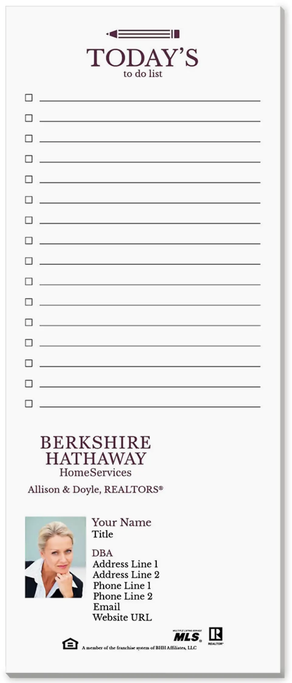 This is a 3½" x 8½" Notepad Without Magnet called Berkshire Hathaway HomeServices Notepads printed in full color