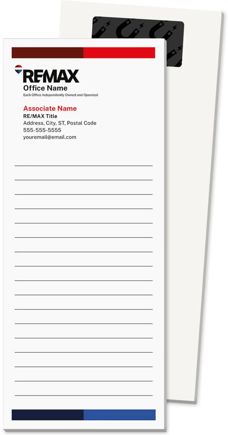 This is a 3½" x 8½" Magnetic Notepad called REMAX Bold Bands printed in full color