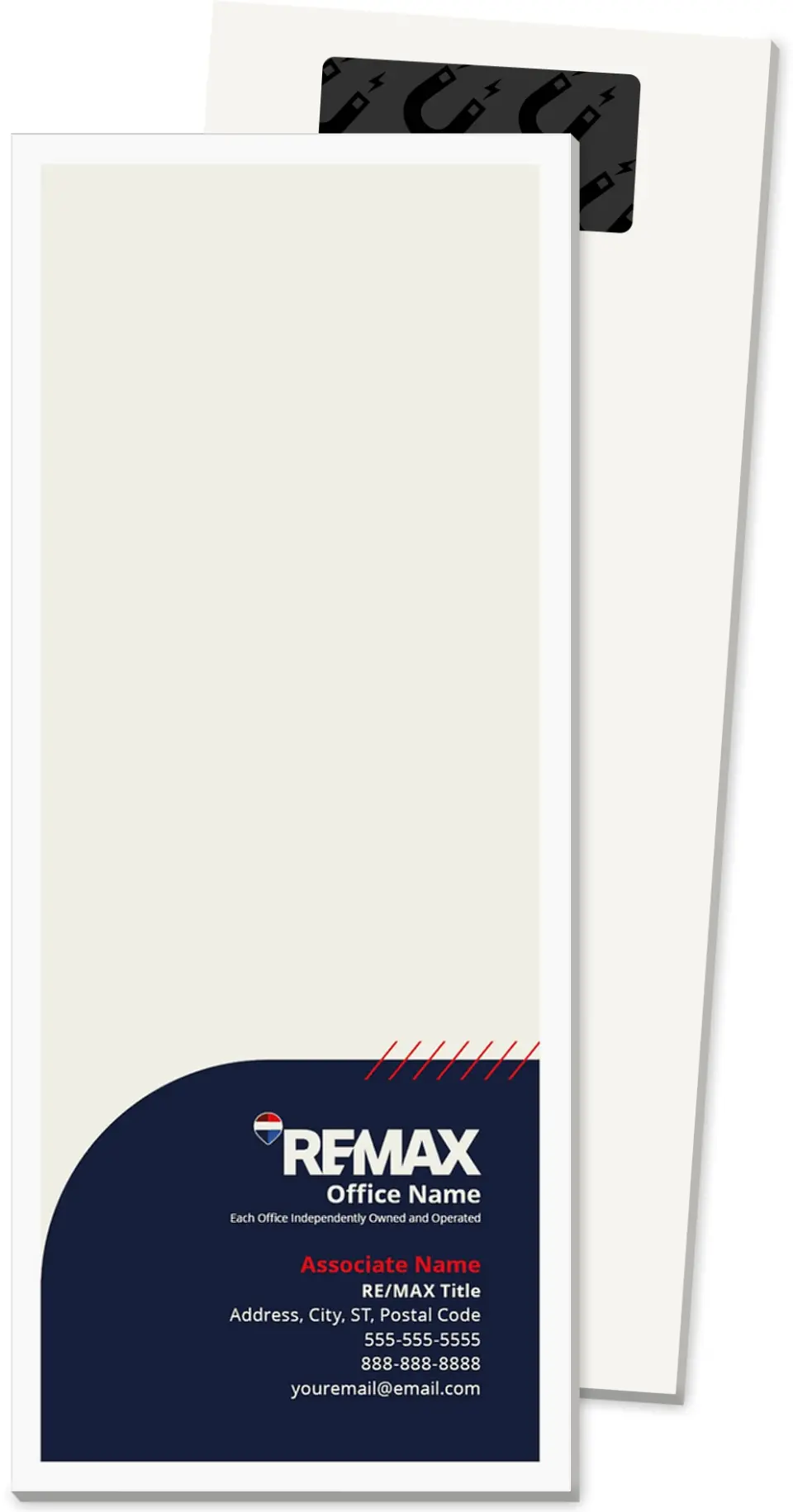 This is a 3½" x 8½" Magnetic Notepad called REMAX Arched Agent printed in full color