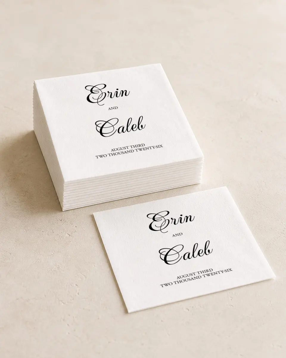 This is a 4¾" x 4¾" Wedding Napkin called Gilded Grace printed in full color
