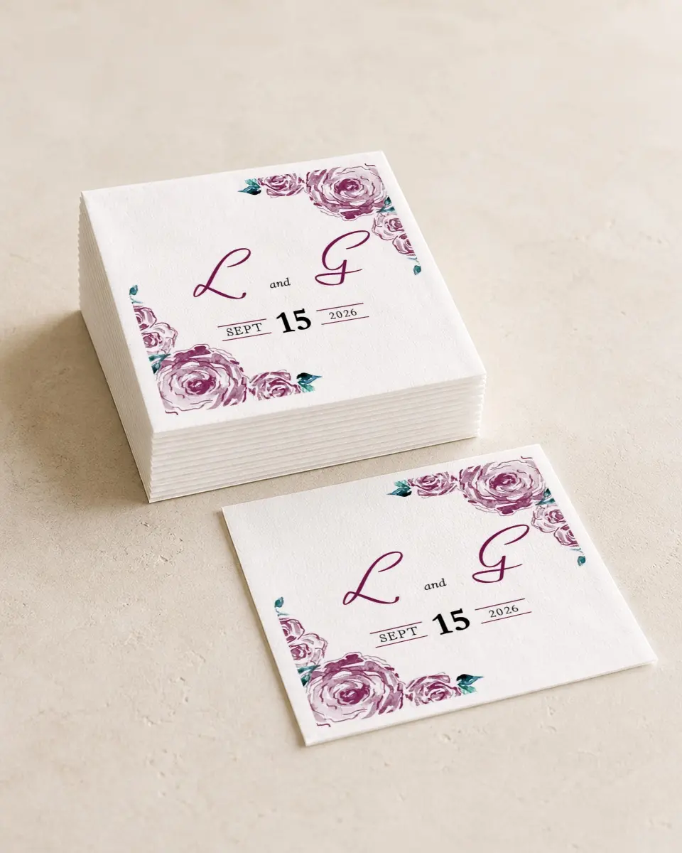 This is a 4¾" x 4¾" Wedding Napkin called Enchanted Bliss printed in full color