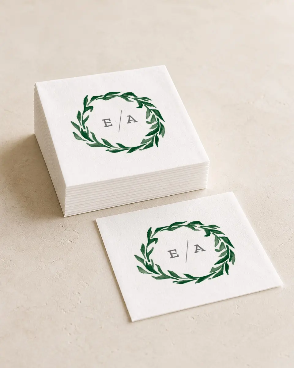 This is a 4¾" x 4¾" Wedding Napkin called Watercolor Monogram printed in full color