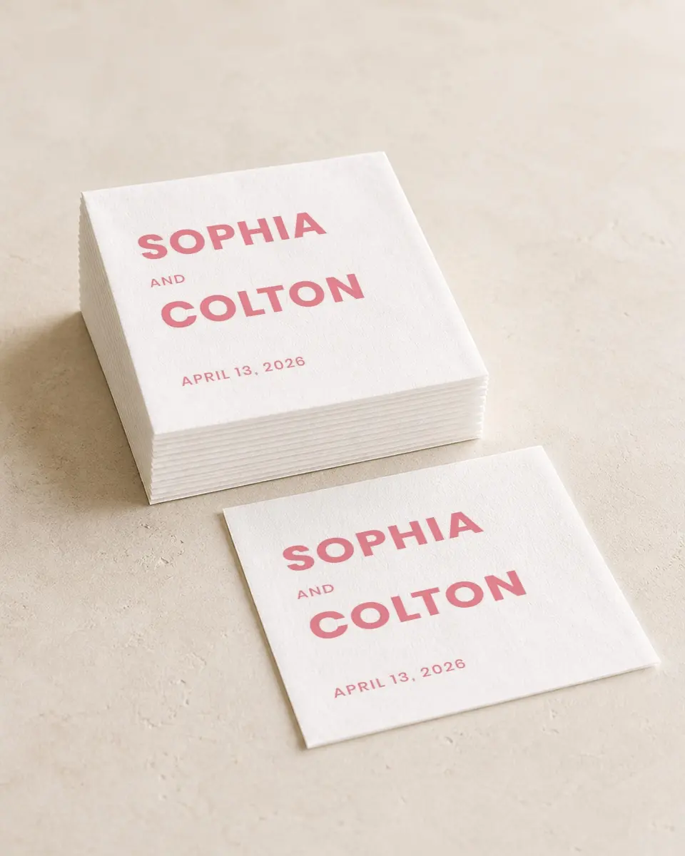 This is a 4¾" x 4¾" Wedding Napkin called Dashing Day printed in full color
