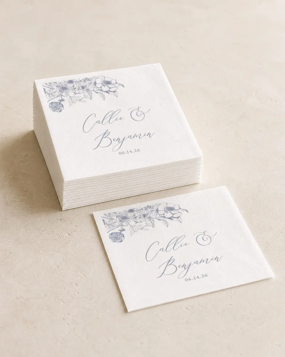 This is a 4¾" x 4¾" Wedding Napkin called Gentle Bouquet printed in full color