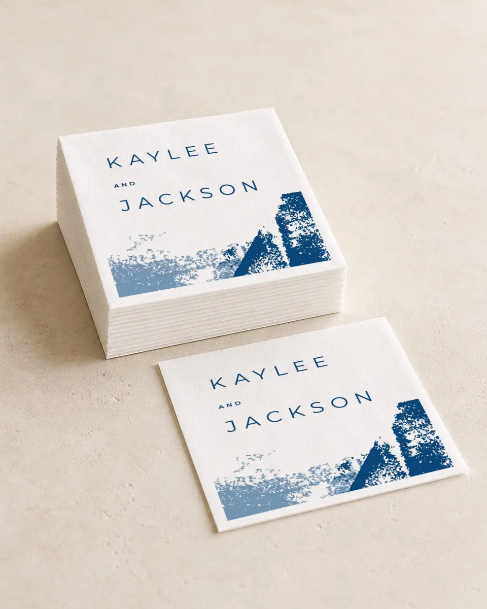 This is a 4¾" x 4¾" Wedding Napkin called Set in Stone printed in full color