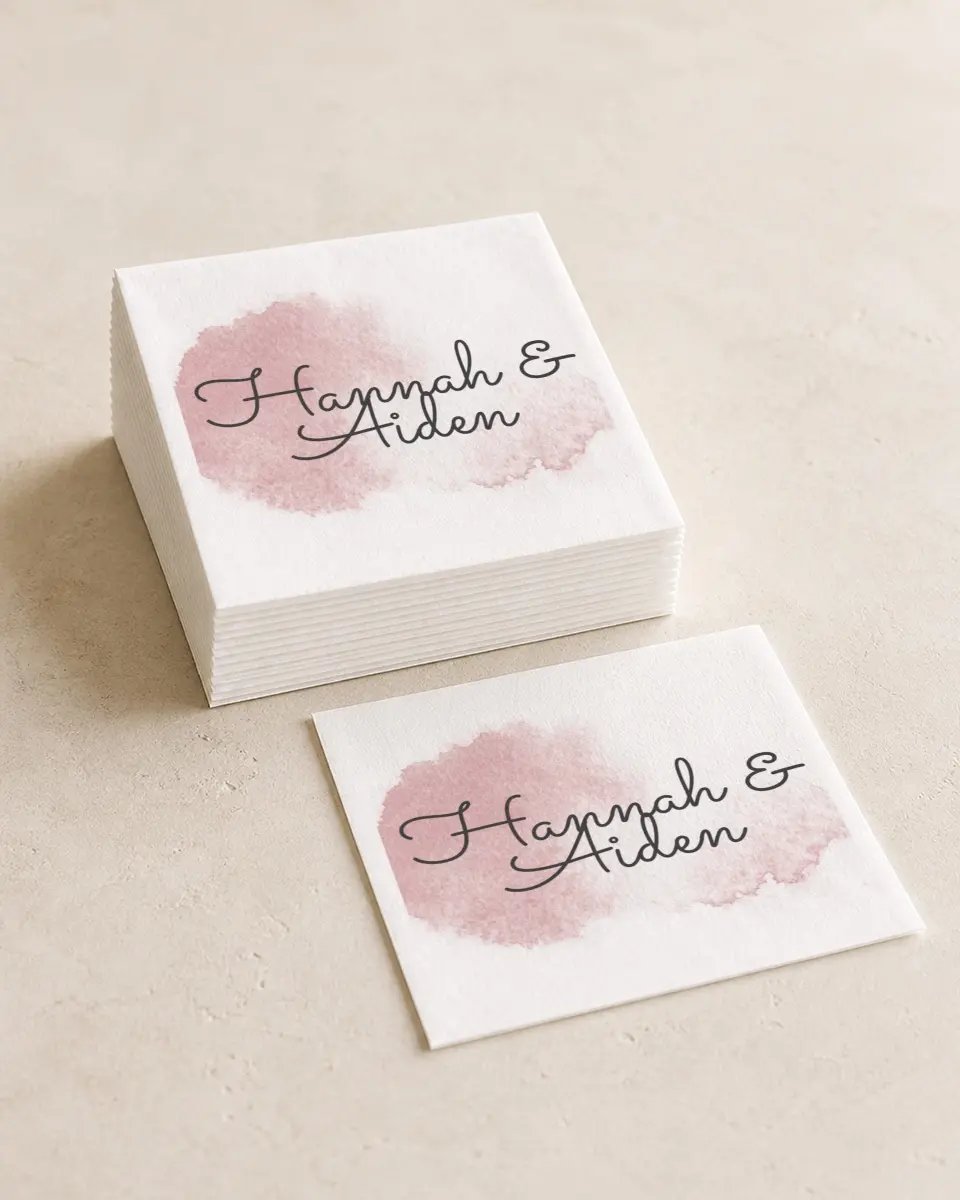 This is a 4¾" x 4¾" Wedding Napkin called Watercolor Rapture printed in full color