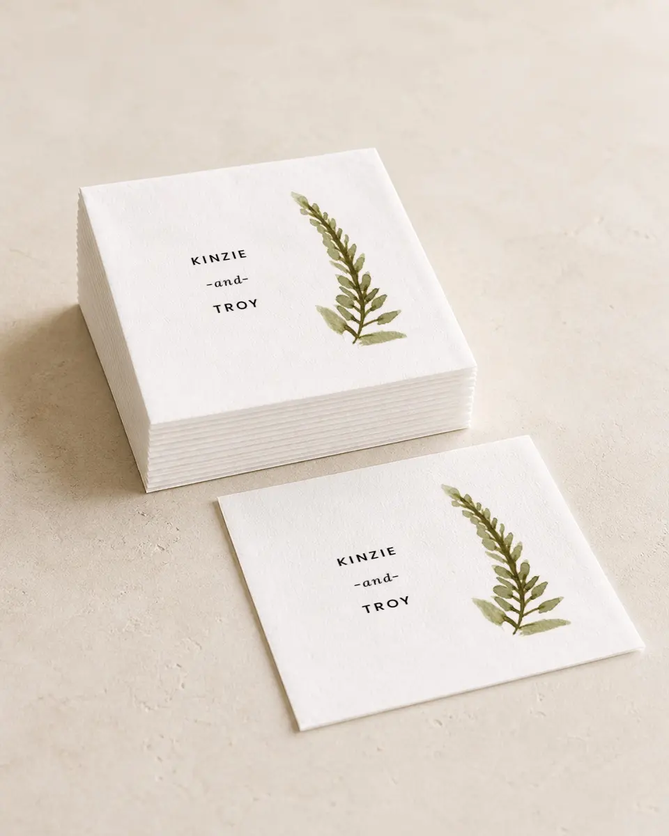This is a 4¾" x 4¾" Wedding Napkin called Faintly Fall printed in full color